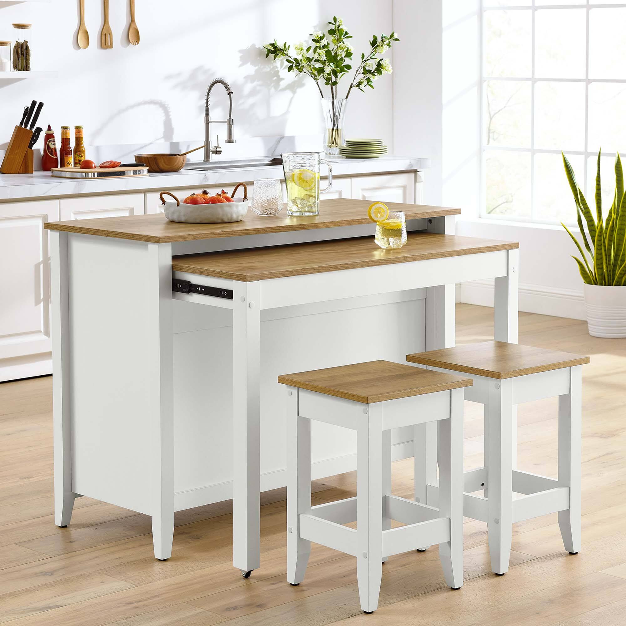 Alt View 2. Modway - Garland 3-Piece Kitchen Island and Stool Set by Modway - Oak White.