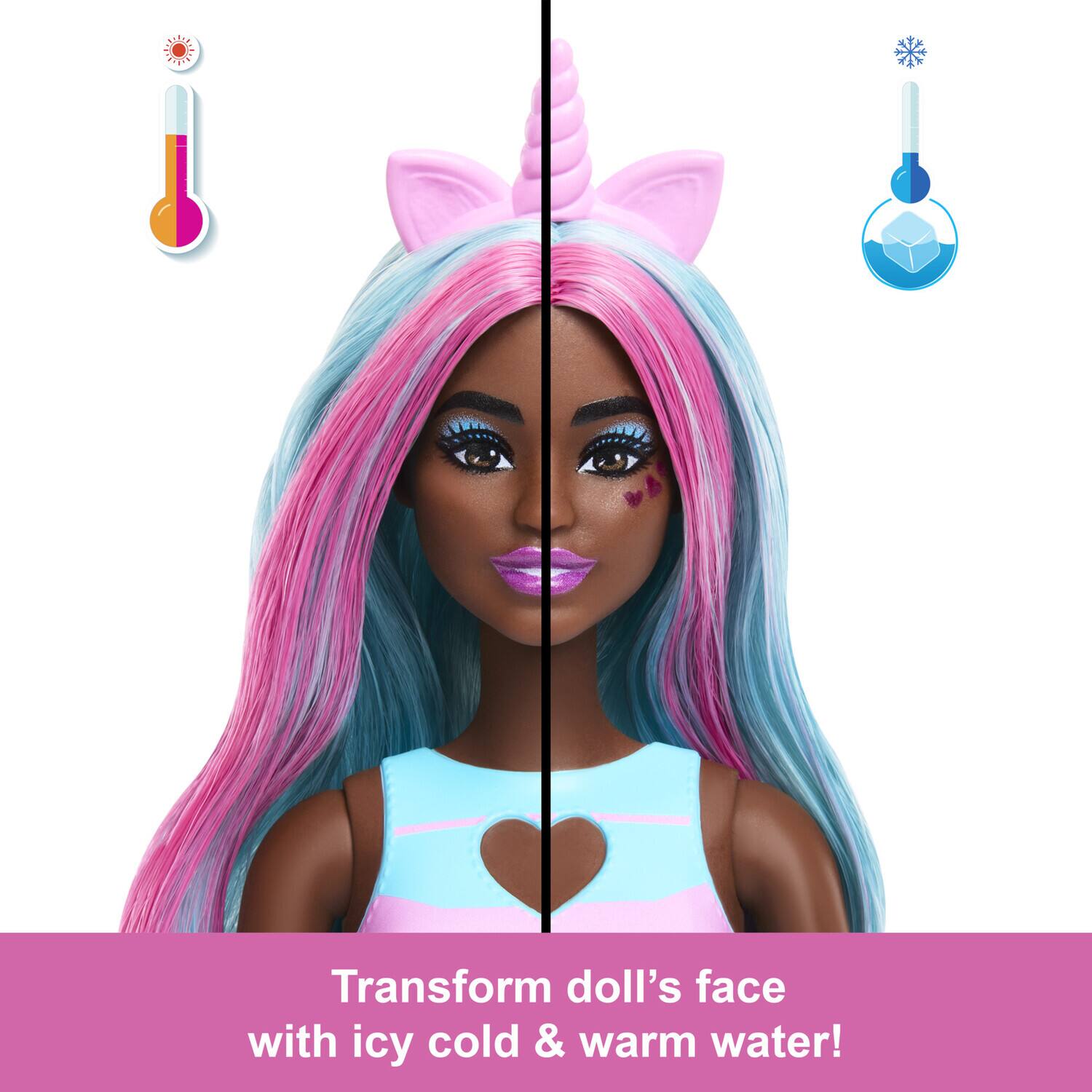 Transform doll's face with icy cold & warm water!