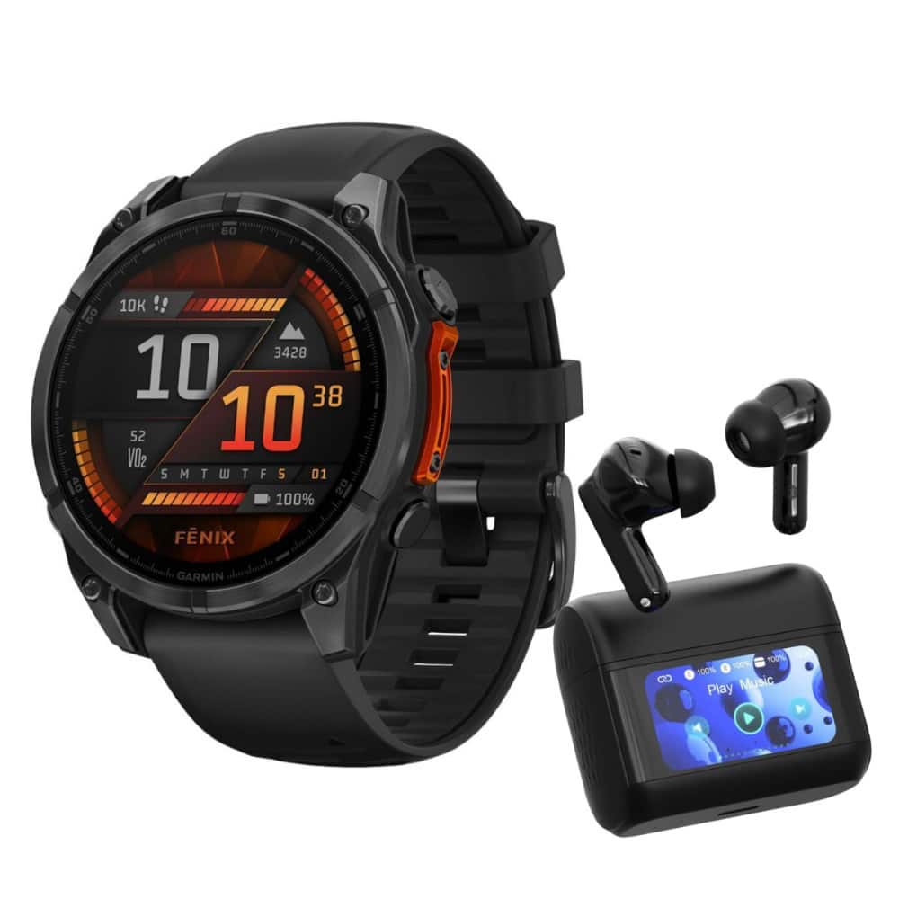 Garmin - Fenix 8 47mm GPS Smartwatch with Wireless Stereo Earbuds Bundle - Black/Gray - (2026)