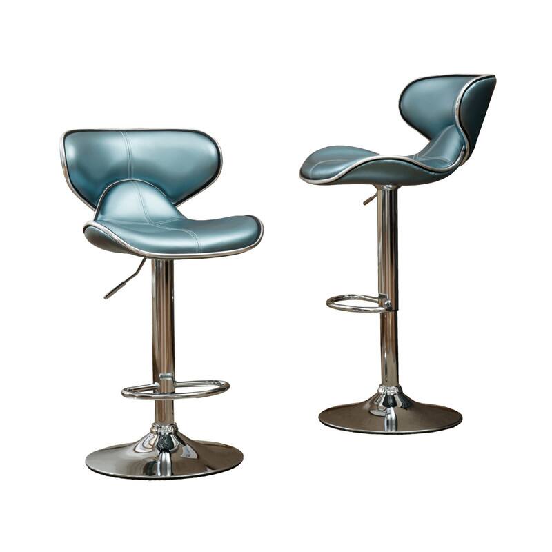 Alt View 4. HTUTWOO - Faux Leather Adjustable Swivel Barstool Set of 2, Chrome Base with Footrest, for Kitchen/ Home Bar/ Office - Blue.