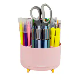 Mind Reader - Rotating Pen Cup, 5-Compartment Accessory Holder for Desk Supplies, Desktop Organizer, Plastic - Pink