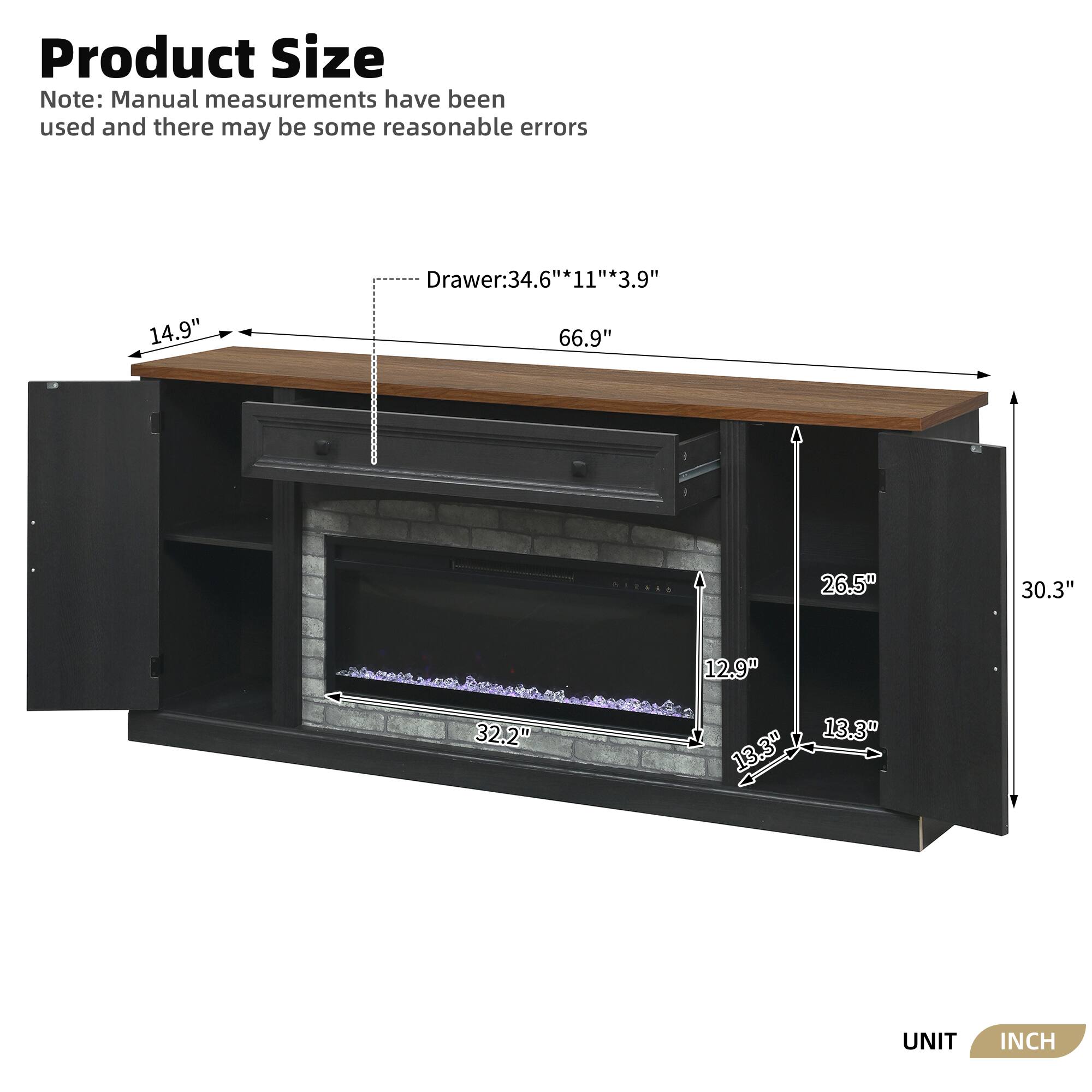 Product Size Note: Manual measurements have been used and there may be some reasonable errors

- Drawer: 34.6" * 11" * 3.9"
- 14.9"
- 66.9"
- 26.5"
- 30.3"
- 12.9"
- 32.2"
- 13.3"
- 13.3"

UNIT: INCH