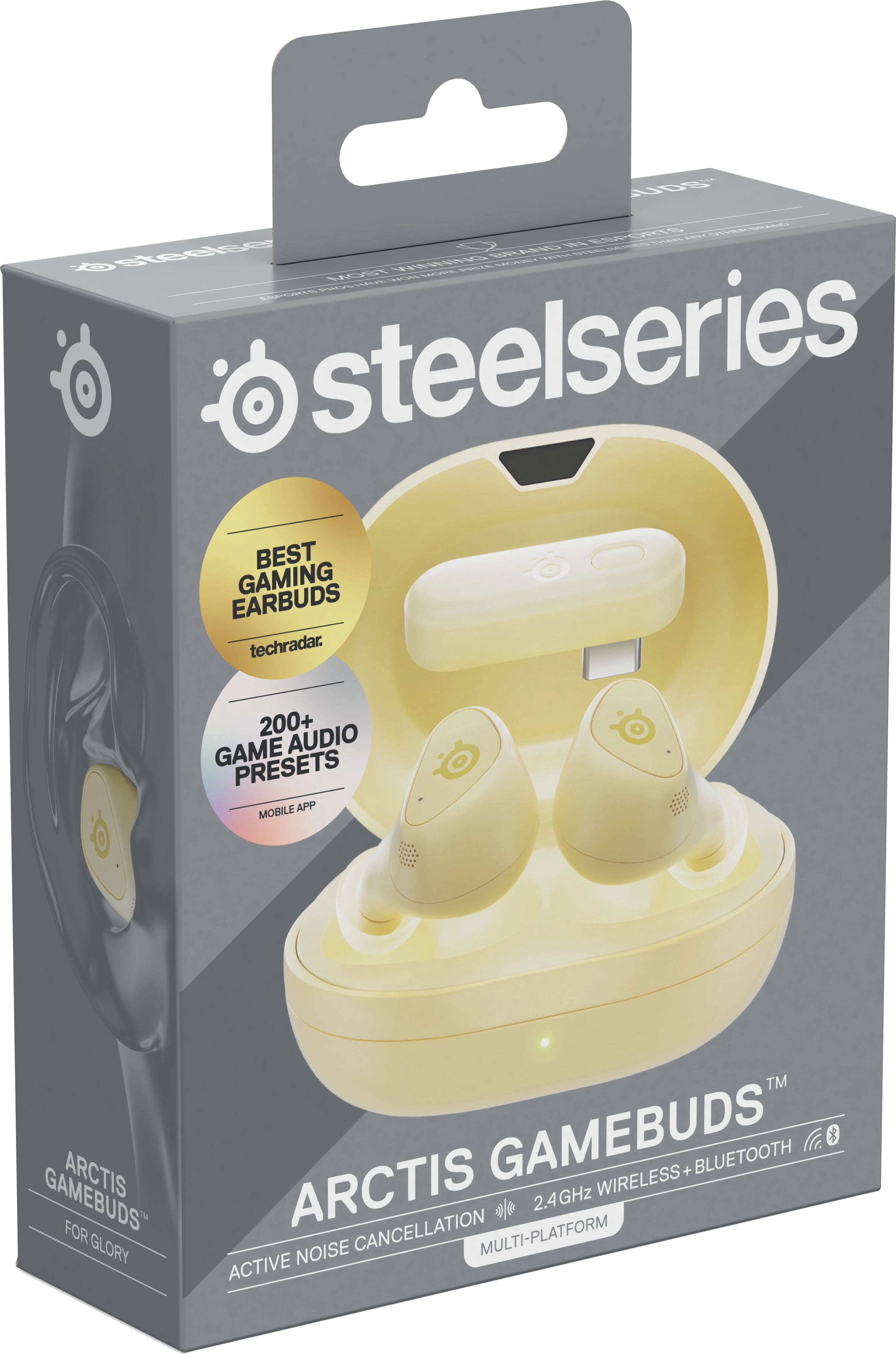 UDS" ESPORTS GRONER IN STEELSERIES SESSSEE ONINNIM PICIS 101 MOST HOME SPORTS STEELSERIES BEST GAMING EARBUDS TECHRadar.  
200+ GAME AUDIO PRESETS MOBILE APP  
GAMEBUDS ARCTIS FOR GLORY  
TM ARCTIS GAMEBUDS WIRELESS + BLUETOOTH 2.4GHz NOISE CANCELLATION MULTI-PLATFORM ACTIVE