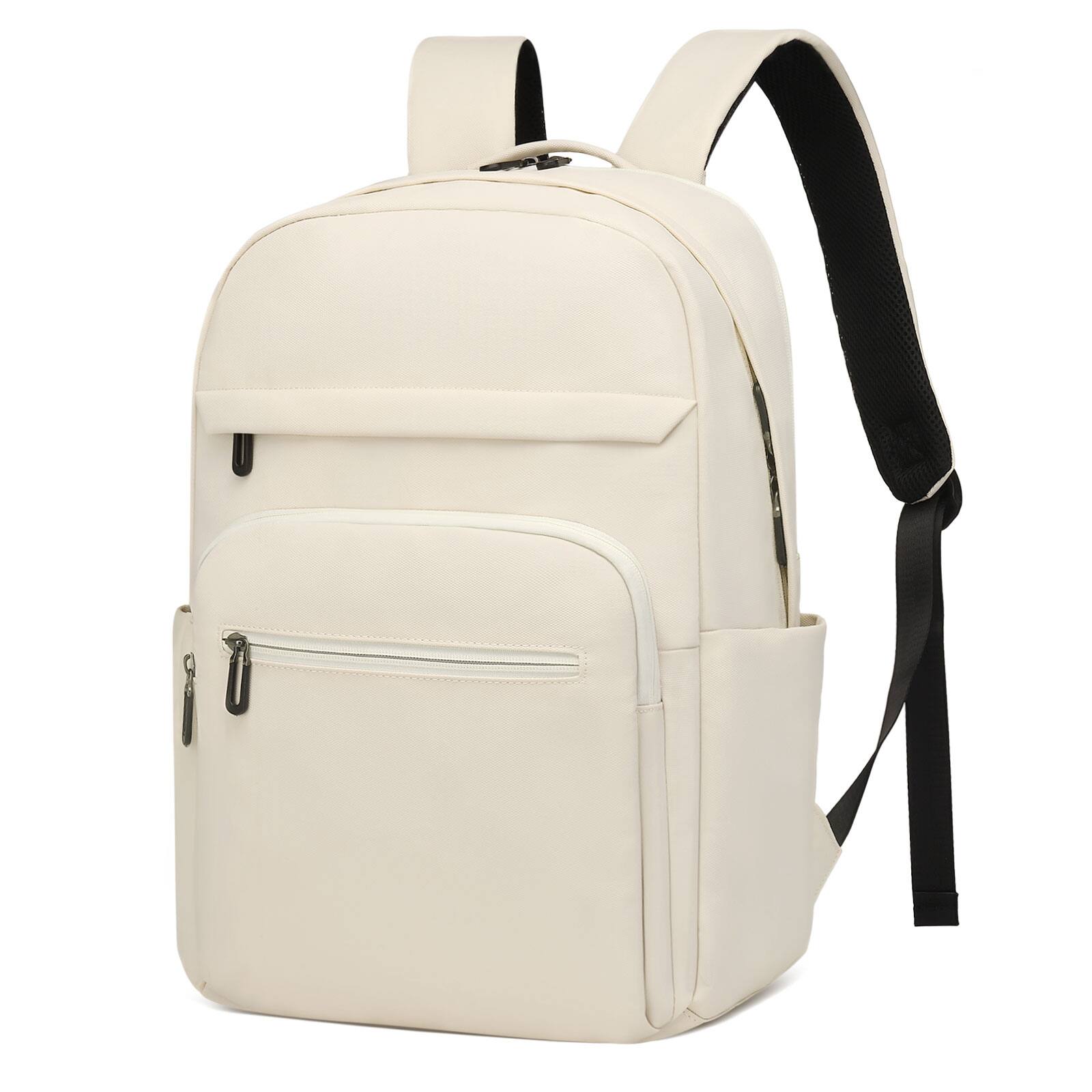 Front. Unique Bargains - 16" Laptop Backpack for Men Women, Travel w/Anti-Theft Pocket, Lightweight Water-Resistant TSA Approved - Beige.