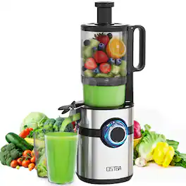 OSTBA - Cold Press Juicer with 5″ Wide Feed Chute – High Juice Yield, Easy Clean - Silver
