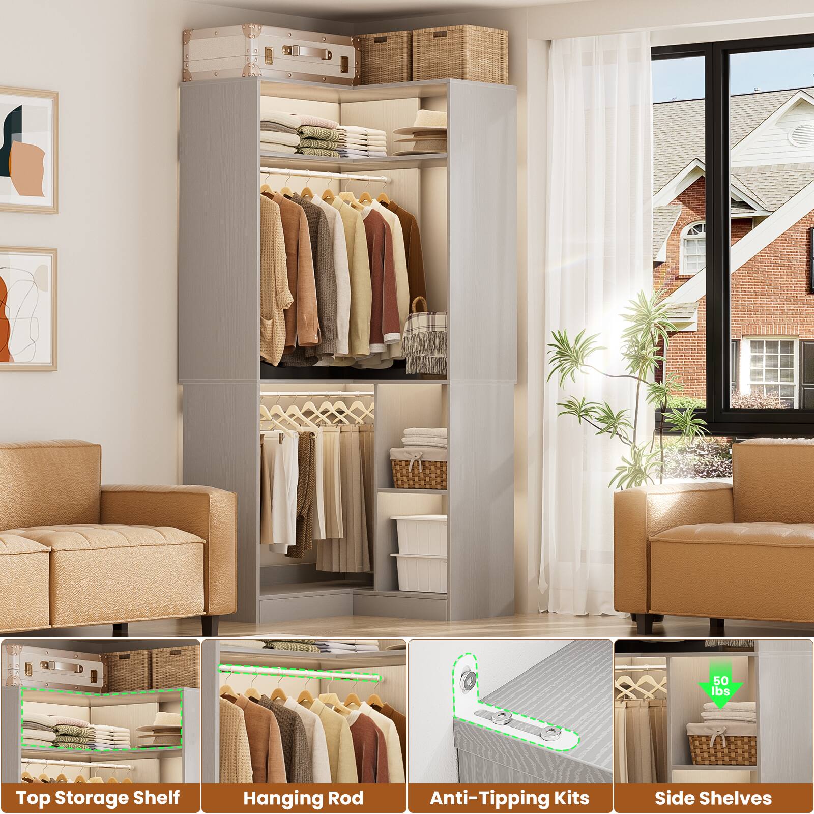 DE EOPIS 50 lbs TIS  
Top Storage Shelf  
Hanging Rod  
Anti-Tipping Kits  
Side Shelves