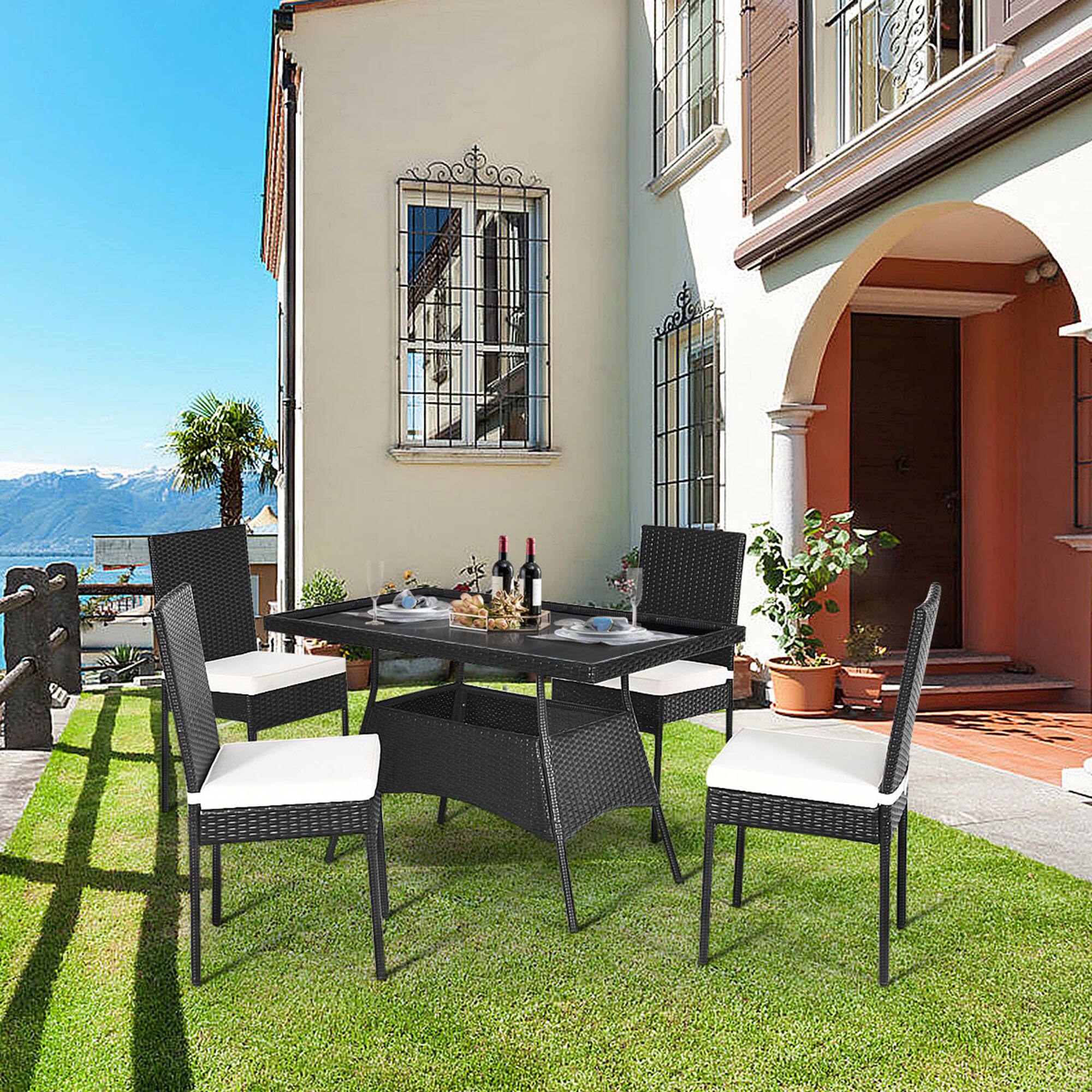 Alt View 3. Gymax - Gymax 5PCS Patio Wicker Dining Set Outdoor Rattan Furniture Set w/ Cushion - Black.