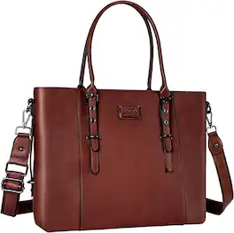 mosiso - Waterproof PU Leather Laptop Bag for Women 13.3 Inch, Vintage Briefcase Tote Shoulder Computer Bag for Work & Office - Brown