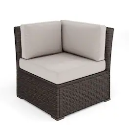 Martha Stewart - Bedford Outdoor Modular Rattan Wicker Patio Sectional Sofa Corner Seat - Tan Cushions/Brown Frame