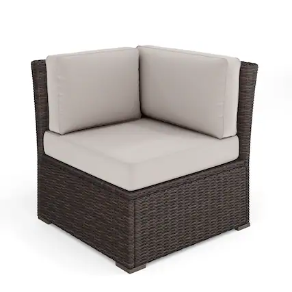 Front. Martha Stewart - Bedford Outdoor Modular Rattan Wicker Patio Sectional Sofa Corner Seat - Tan Cushions/Brown Frame.