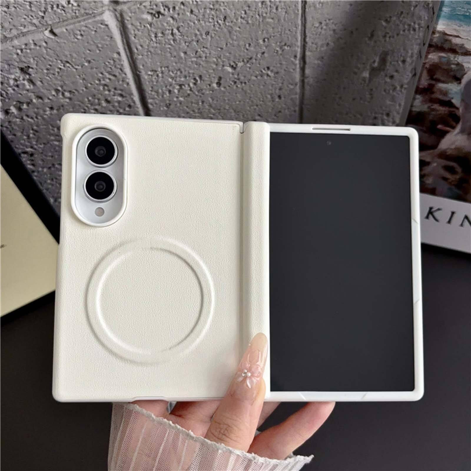 Dteck - for Samsung Galaxy Z Fold8 Magnetic Case with Built-In Screen Protector,Full Hinge Protection Shockproof PC TPU Cover - White