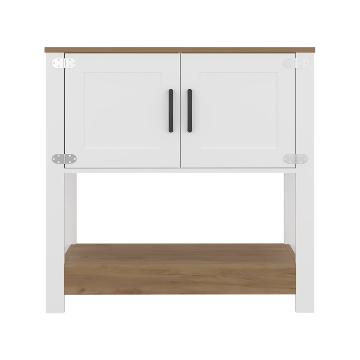 Alt View 1. Loheer - Loheer white and natural oak coffee station coffee bar cabinet with storage doors 35 Inch - White and Natural.