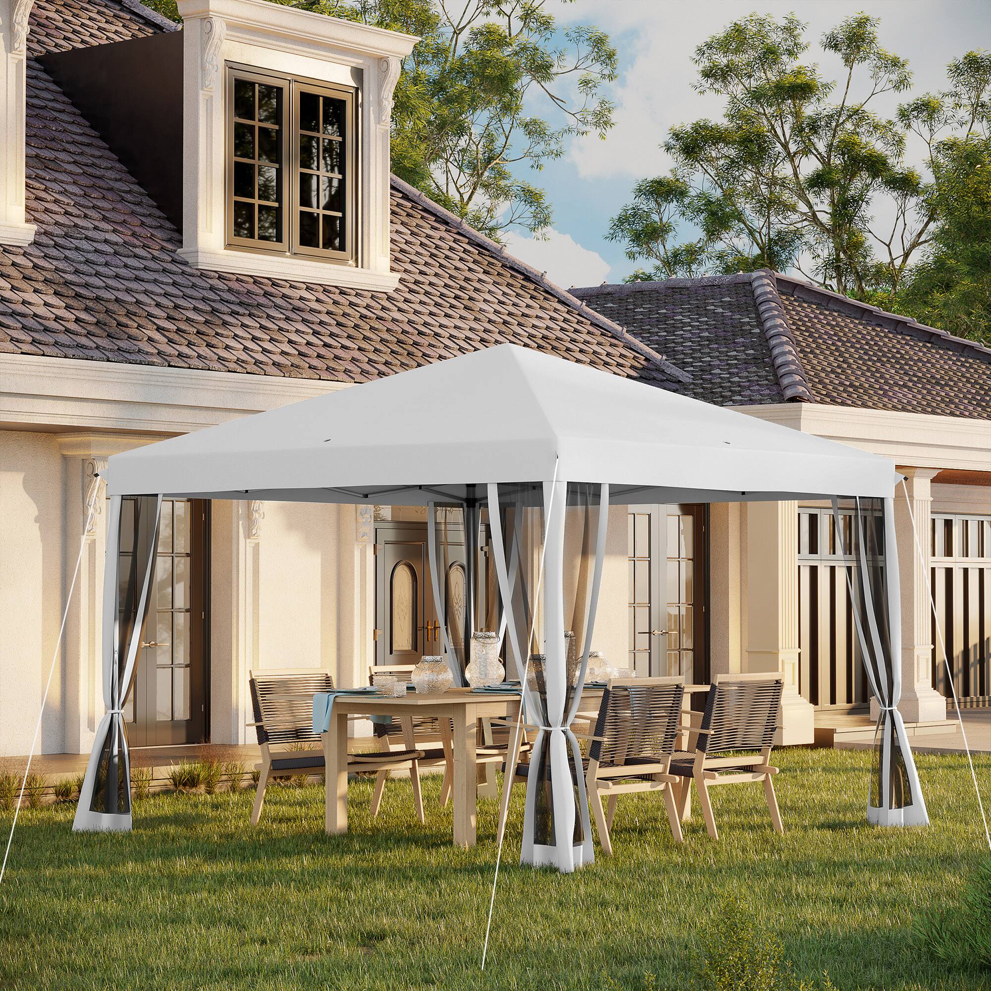 Alt View 1. Outsunny - 10' x 10' Pop Up Canopy Tent with Netting, Instant Gazebo, Screen House Room with Carry Bag, Height Adjustable - Cream White.