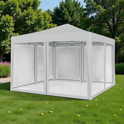 Front. Hivvago - 10x10 Ft Quick Assembly Canopy Tent with Protective Mesh Walls - Beige.