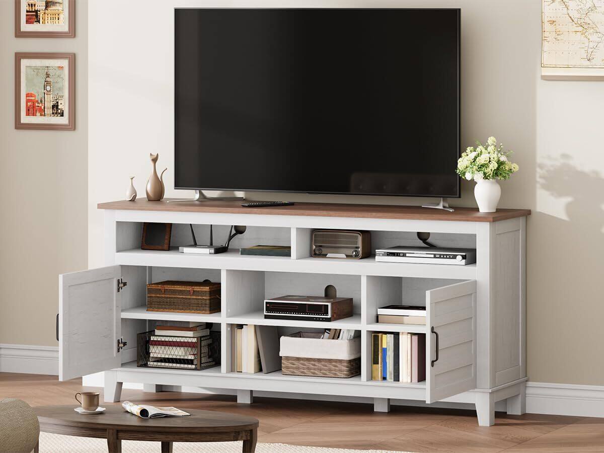 Alt View 3. Acekool - TV Stand for 63 in, Entertainment Center with Adjustable Shelves - White.