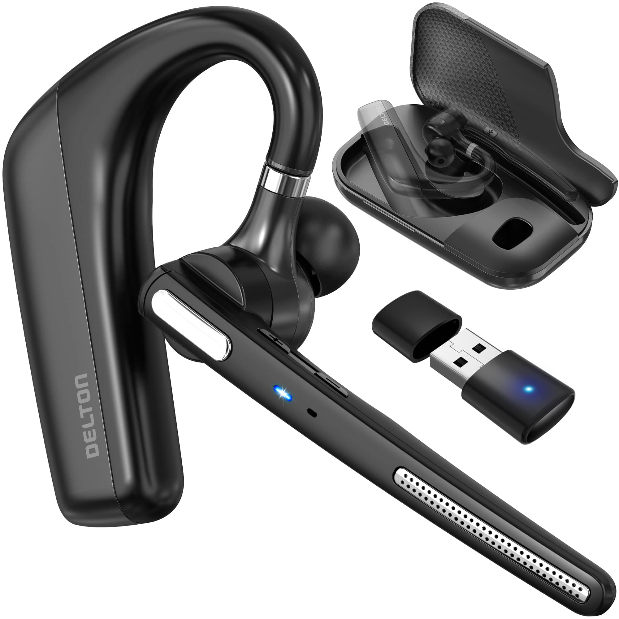 Delton - 90X Ultralight Wireless Executive Headset with USB Dongle & Case (DBTHEAD90XBTDL) - Black