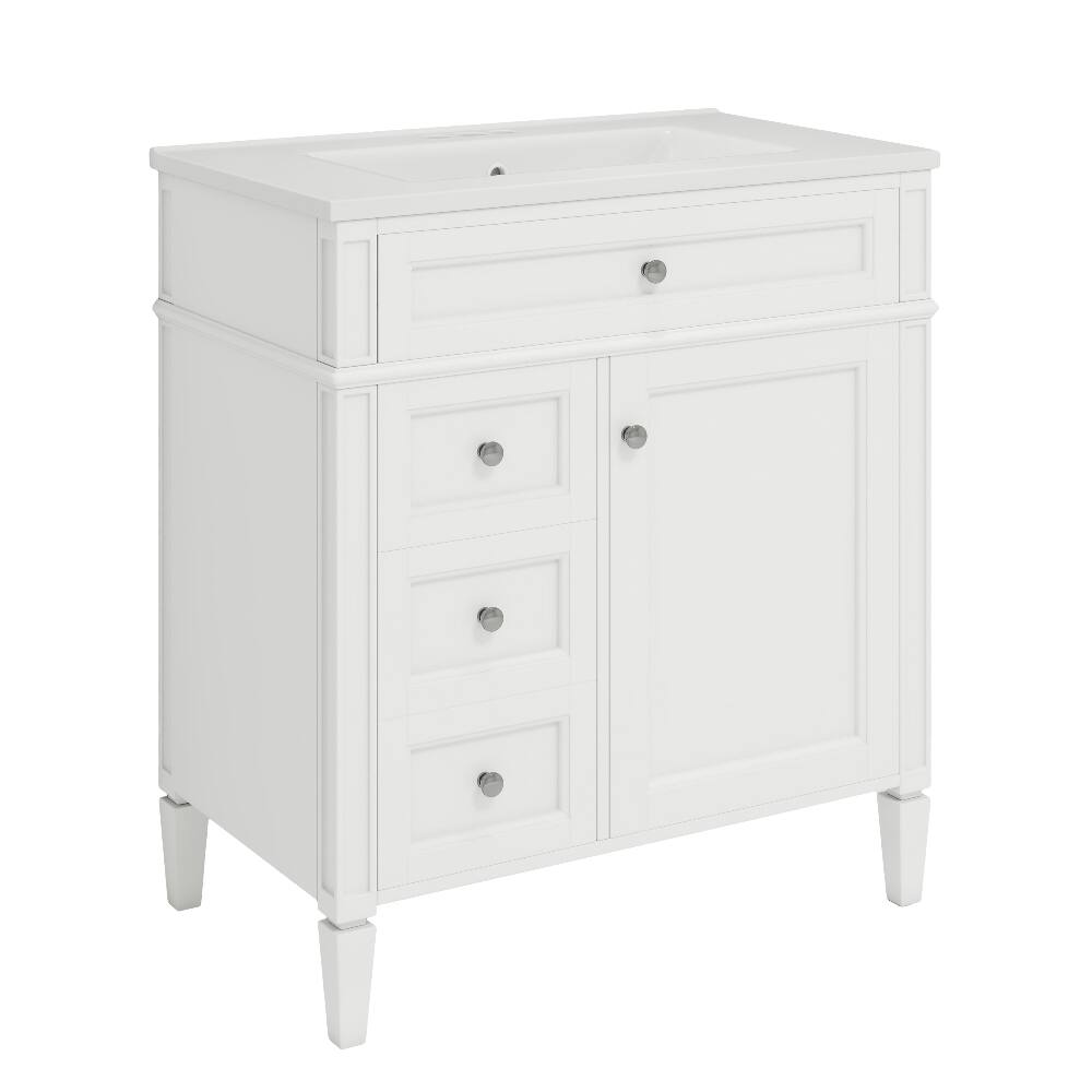 Alt View 9. Loheer - Loheer 30 inch bathroom vanity with sink Modern White Bathroom Storage Cabinet with Tip-out Drawer - White.