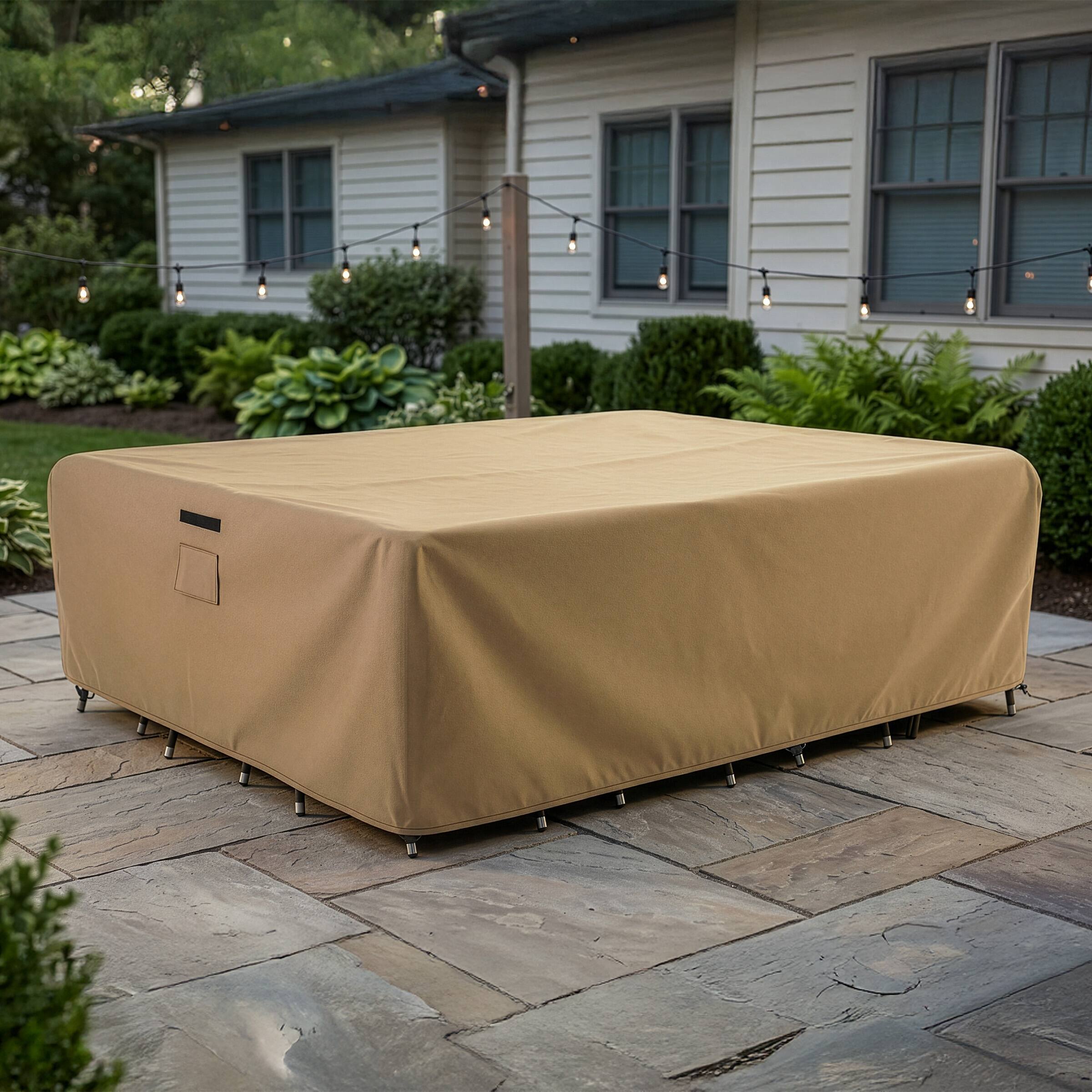 Pure Garden - Rectangular Outdoor Table Cover 111” L x 74” W x 28” H Heavy Duty Waterproof Fits 6-8 Dining Chairs and Patio Table Set - Tan price history on PriceWatchPro