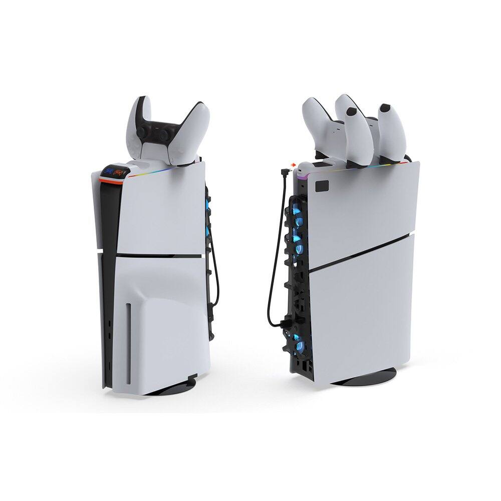 Angle. Dobe - 3-in-1 PS5 Slim Kit, Designed for PS5 SLIM Console, Support Dual charging, PS5 SLIM Console Stand, TP5-35130 - BLACK.