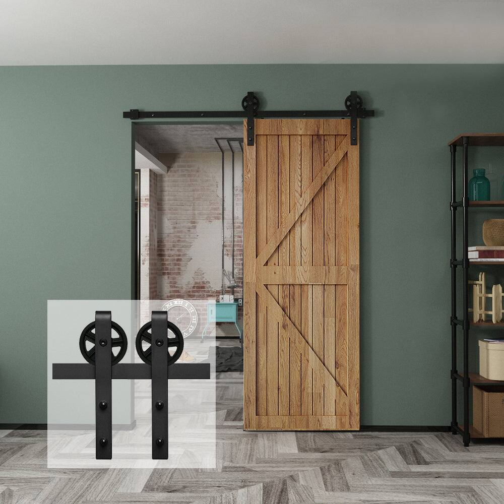 Alt View 3. Boyel Living - 6 ft./72 in. Black Sliding Barn Door Track and Hardware Kit with Bigwheel J Shape Hanger for Single Door - Black.