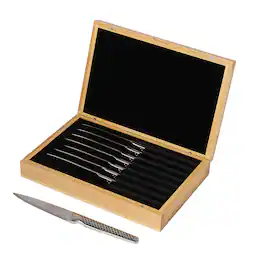 Global - 8-Piece Steak Knife Set with Bamboo Box - Silver