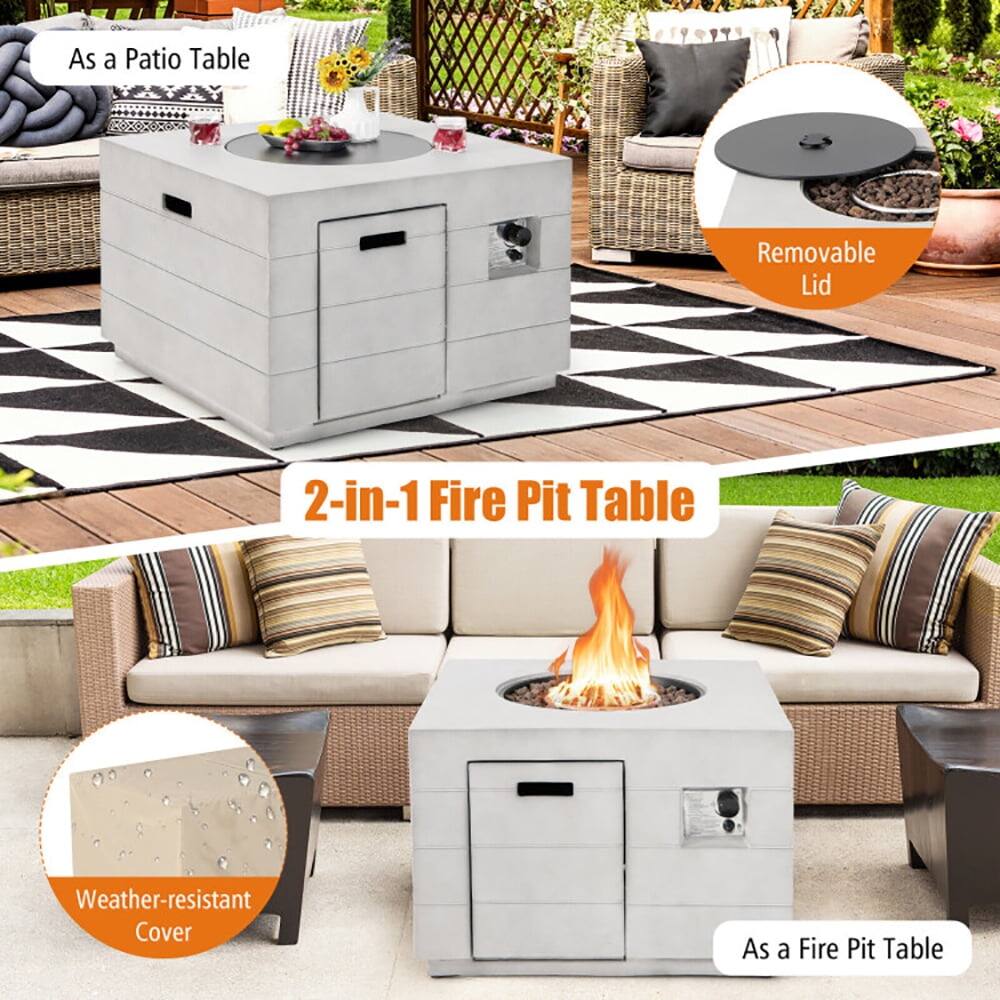 As a Patio Table

2-in-1 Fire Pit Table

Removable Lid

Weather-resistant Cover

As a Fire Pit Table
