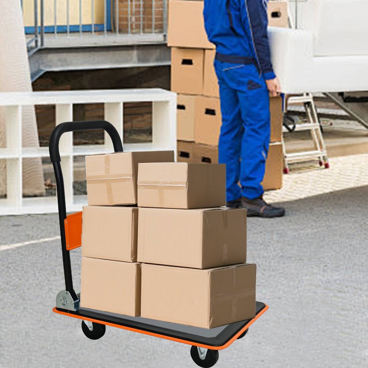 Alt View 7. Ropilly - Ropilly Folding Platform Cart, 330 lb Capacity Foldable Flatbed Cart with Swivel Wheels, Orange - Orange.