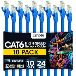 Cmple.com - Cmple - 10 Pack Cat6 Ethernet Cable 10 ft Cat 6 Network Cables, RJ45 Connector 10Gbps, LAN Patch Cord Internet - Blue