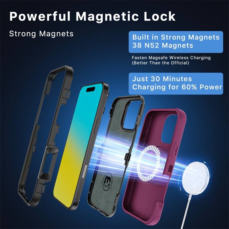 Powerful Magnetic Lock, Strong Magnets, Built in Strong Magnets, 38 N52 Magnets, Fasten Magsafe Wireless Charging (Better Than the Official), Just 30 Minutes Charging for 60% Power