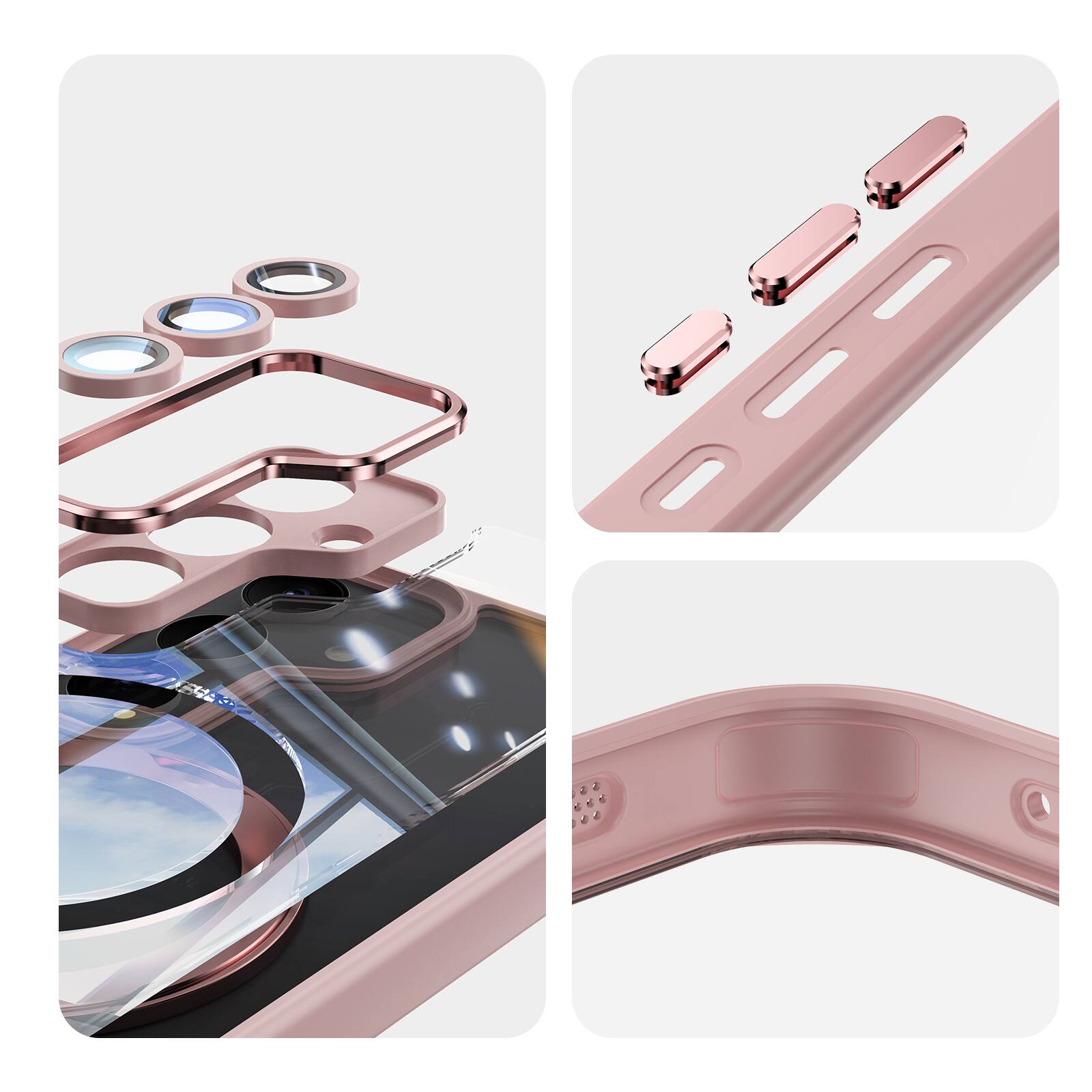 Alt View 2. Dteck - Magnetic Clear Case For Samsung Galaxy A17 5G, Shockproof Anti-Scratch 360° Ring Holder Stand PC+TPU Protection Cover - Pink.