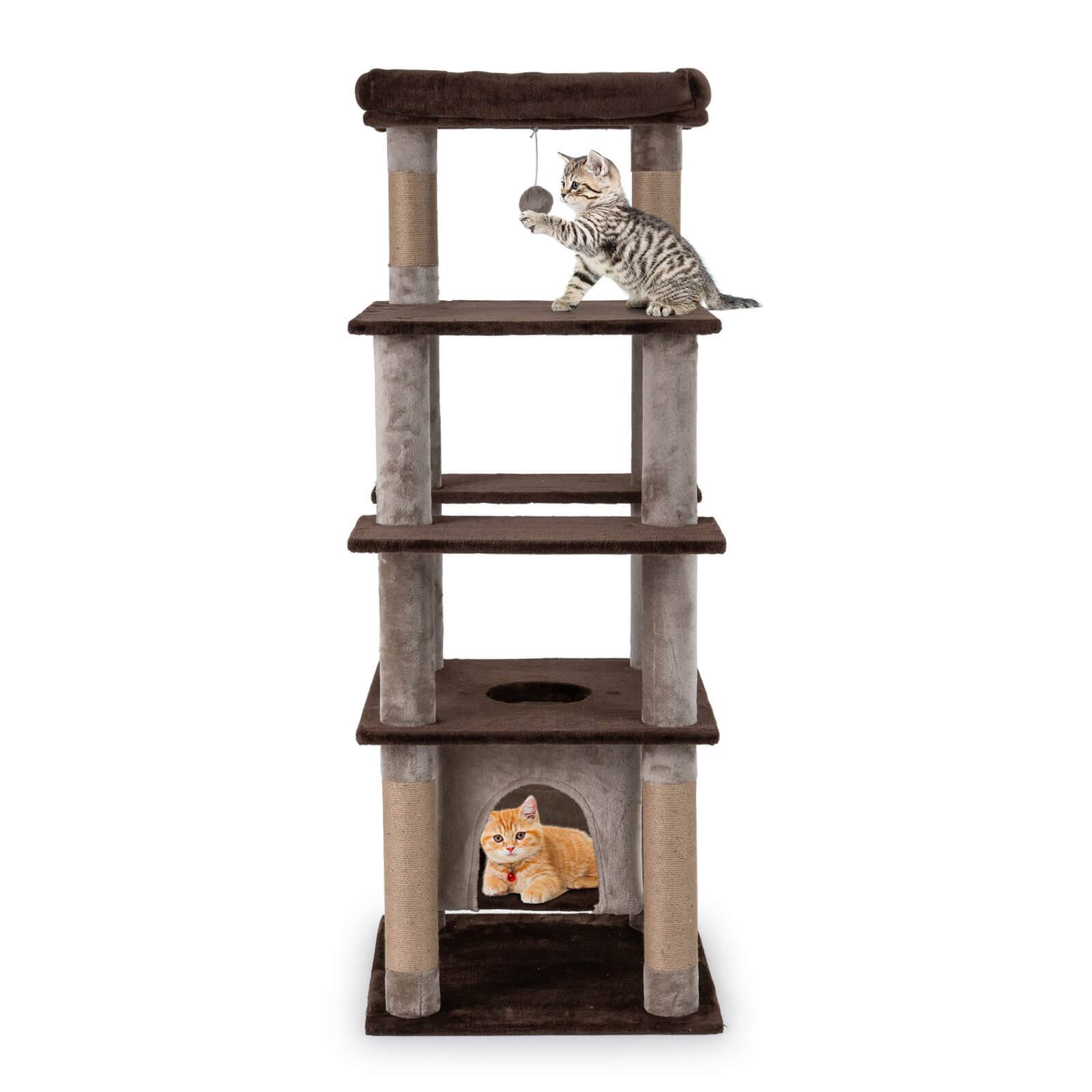 Alt View 9. Costway - Costway Large Multi-level Cat Tree 58" Tall Cat Tower with Swaying Aerial Condo Perch Bed - Brown.