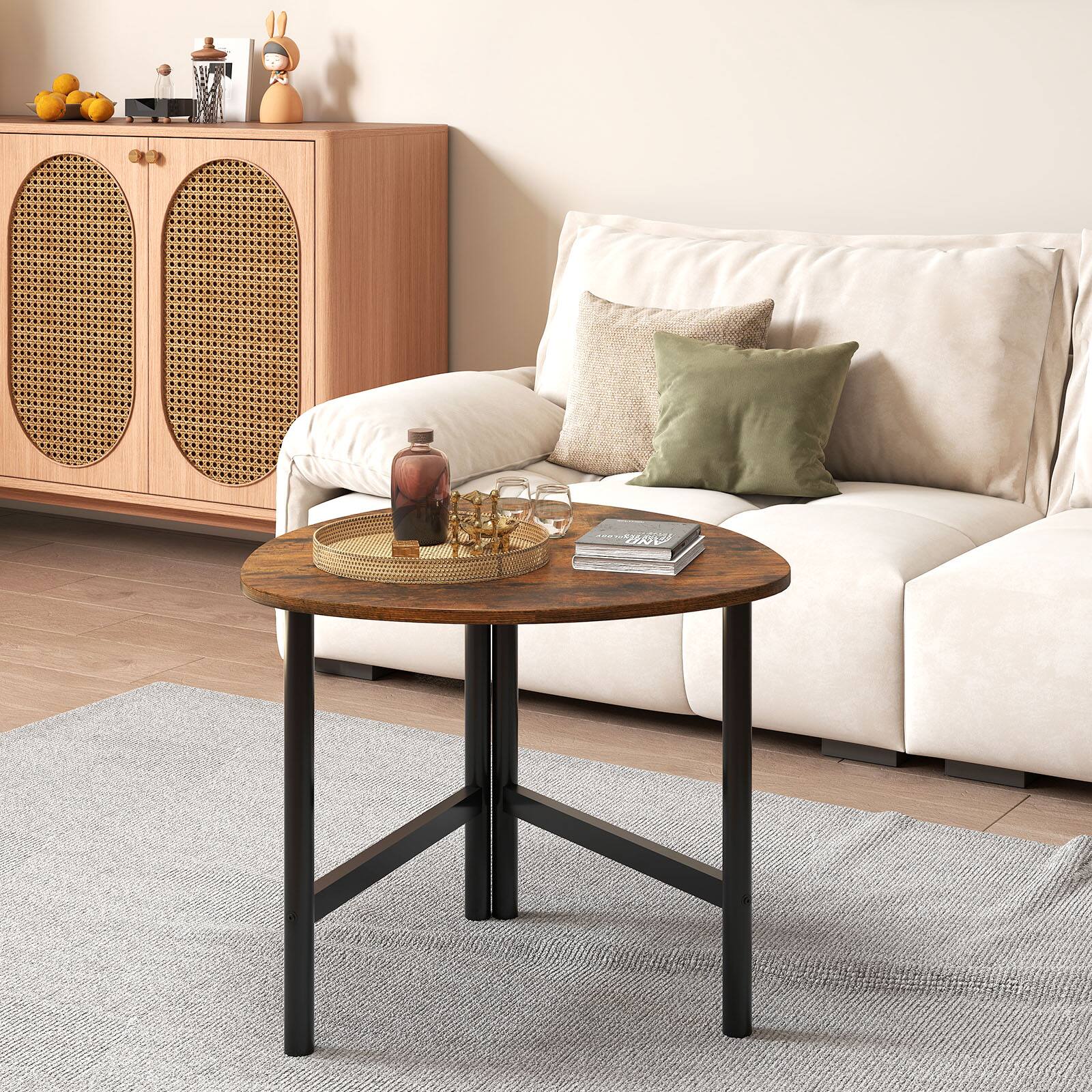 Alt View 3. Gymax - Gymax Triangle Coffee Table w/Metal Legs Industrial Center Table for Living Room - Brown.