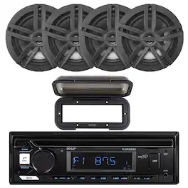 Pyle - Marine USB Bluetooth AM/FM Receiver w/Cover, 4x 6.5" 180 Watt Max Power 2-Way Boat Audio Black Speakers