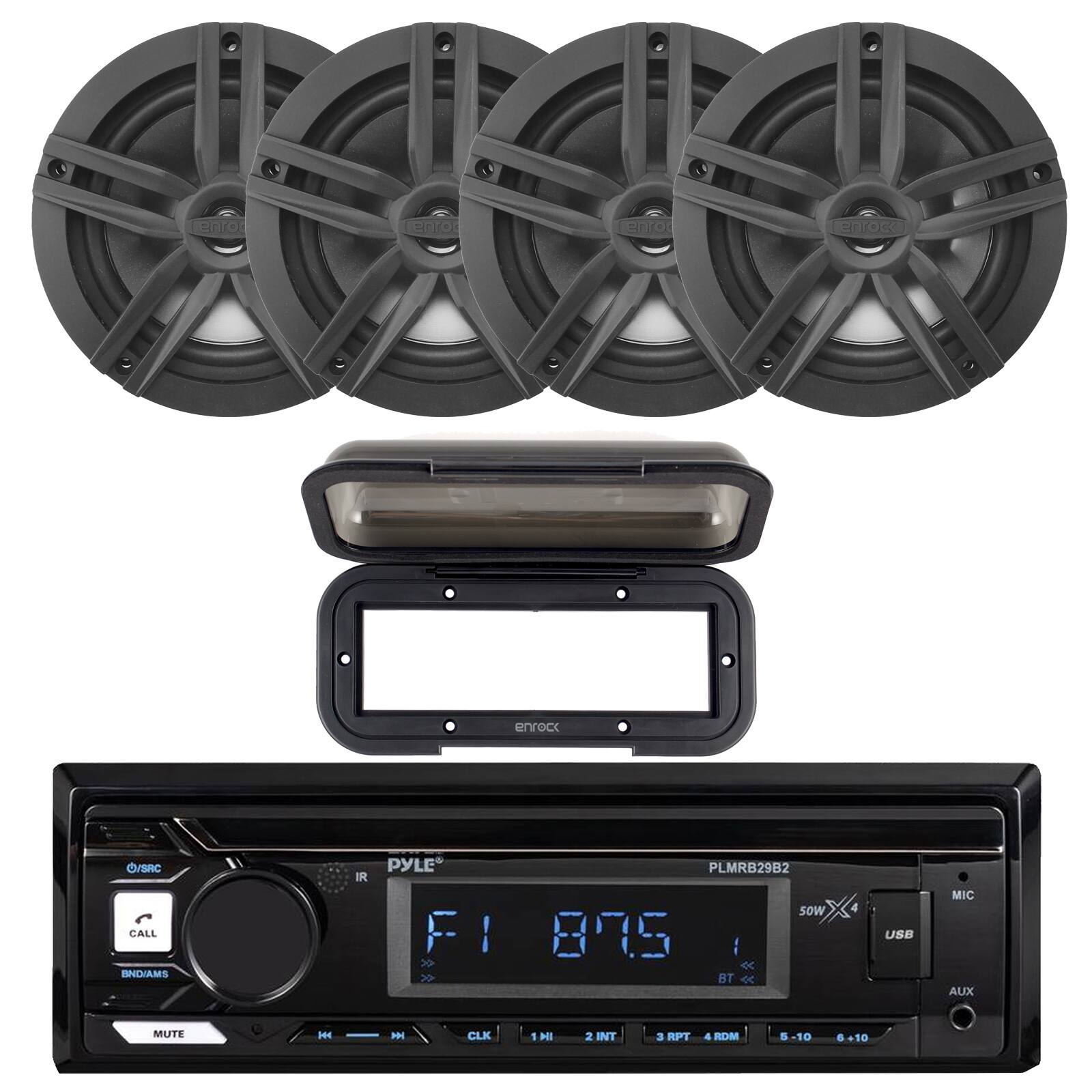 enro enro enfor enroce enroc SRC CALL BNDAMS IR PYLE FI 1 > 3 PLMRB29B2 sOw 875 : B C 4 USB MIC AUX MUTE H - CLK 1 HI 2 INT a RPT 4 SDM . -10 .10