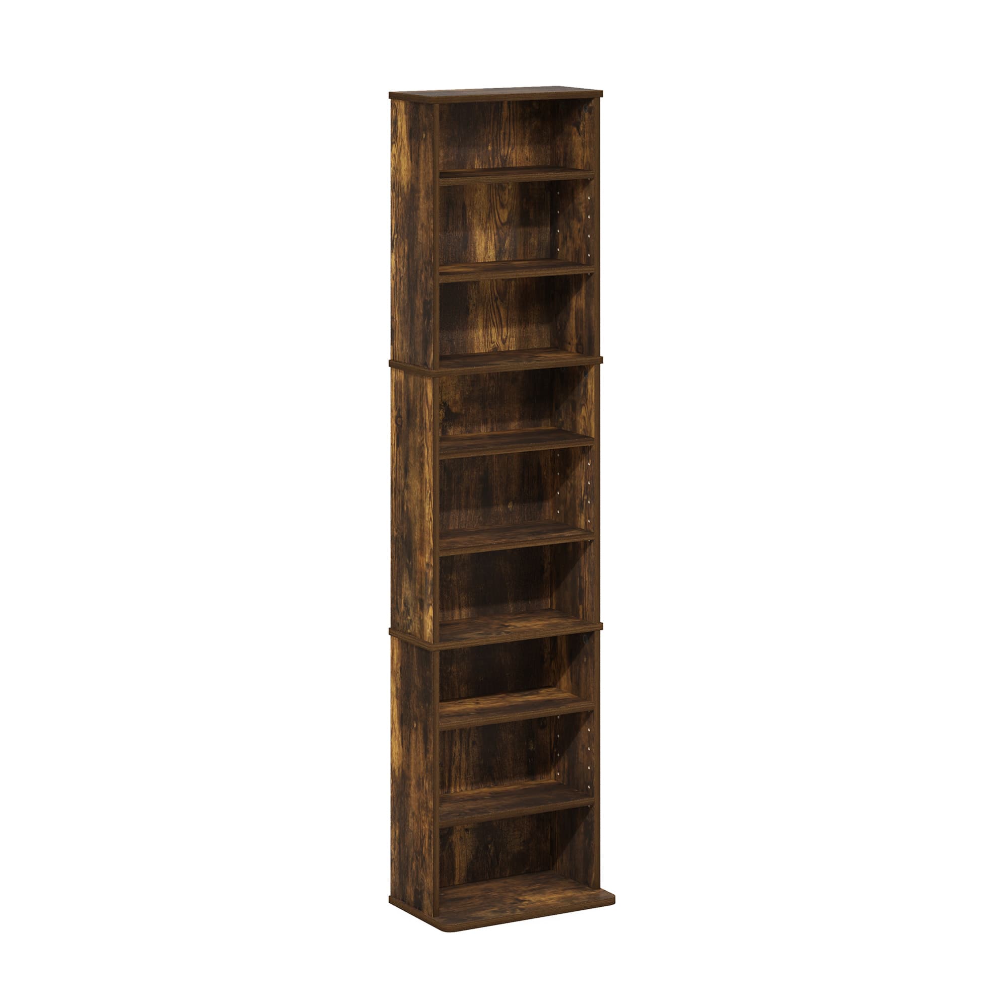 Furinno - JAYA 9-Shelf Multimedia Media Storage Tower Rack with Adjustable Shelves - Amber Pine