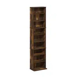 Furinno - JAYA 9-Shelf Multimedia Media Storage Tower Rack with Adjustable Shelves - Amber Pine