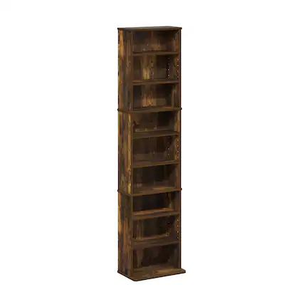 Front. Furinno - JAYA 9-Shelf Multimedia Media Storage Tower Rack with Adjustable Shelves - Amber Pine.