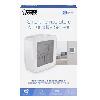 FEIT Electric Smart Temperature & Humidity Sensor
- 77.6°F
- 40.8%
BE INFORMED AND TRIGGER ACTIONS USING OTHER FEIT ELECTRIC SMART DEVICES
- App Notifications
- Automations
- AA Battery Powered
- 1 Pack