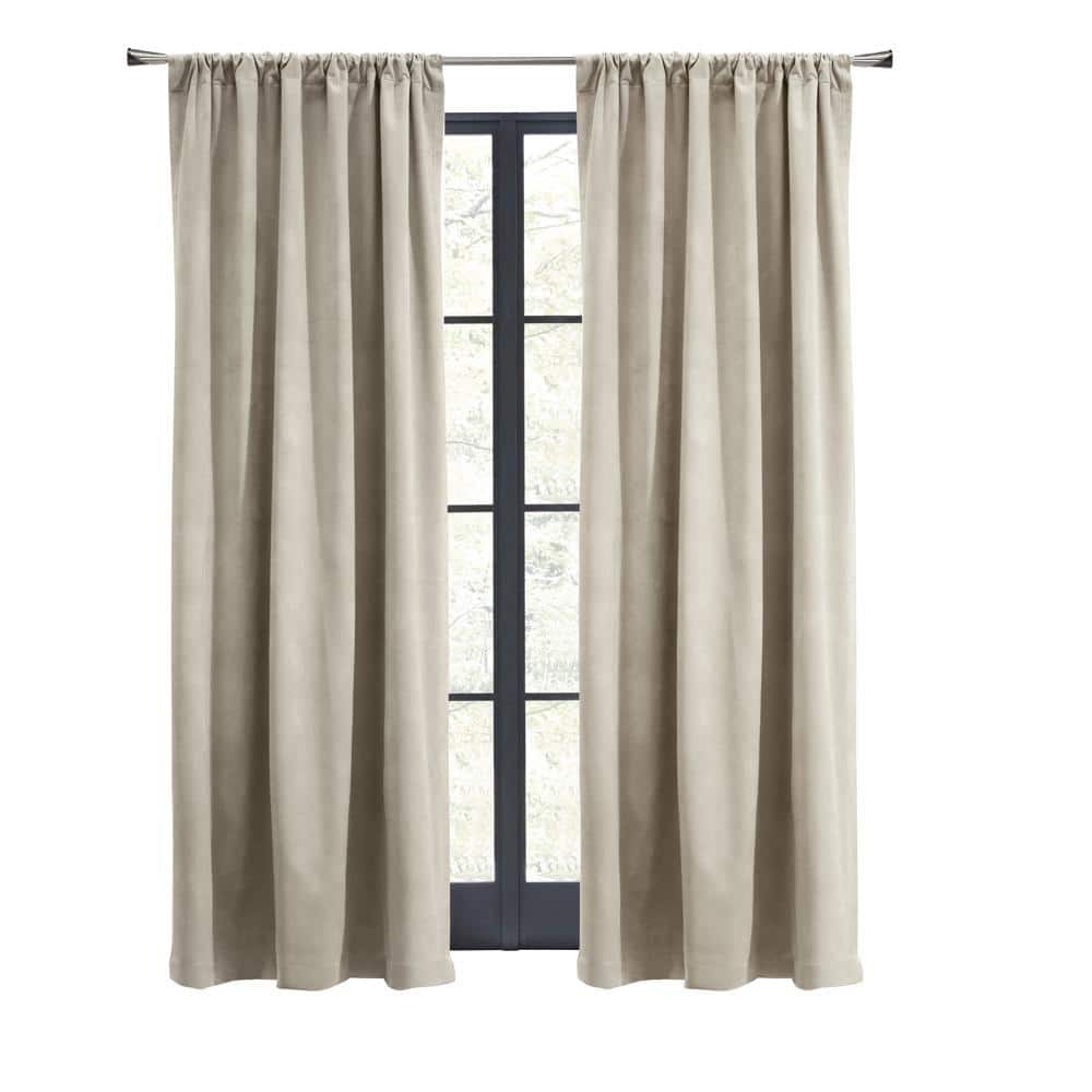 Commonwealth Home Fashions - Thermalogic Seren Classic Velvet Room Darkening Dual Header Energy Efficient Curtain Panel 50" x 95" - Oyster