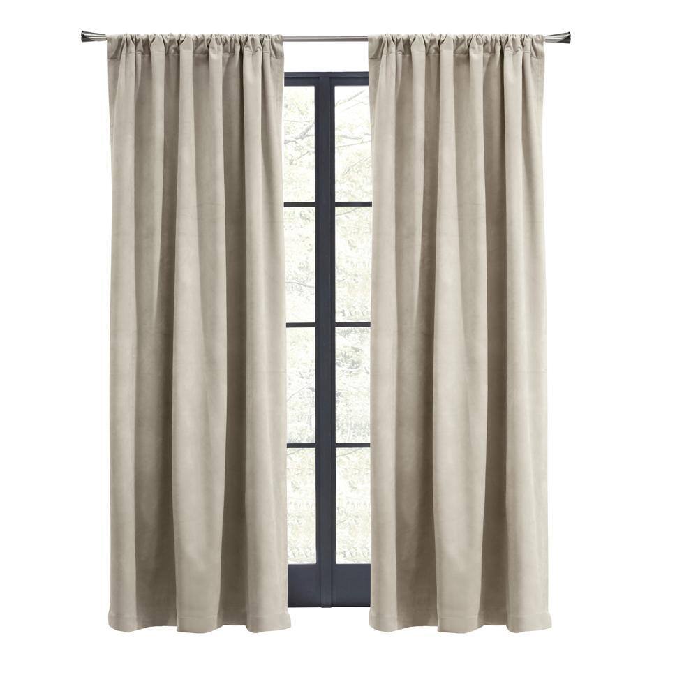 Front. Commonwealth Home Fashions - Thermalogic Seren Classic Velvet Room Darkening Dual Header Energy Efficient Curtain Panel 50" x 95" Oyster - Oyster.