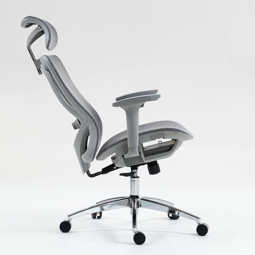 Left. Kadyn - High Back Mesh Office Chair, 3D Adjustable Armrests, Breathable Ergonomic Design, 360° Swivel, Gray - Gray.