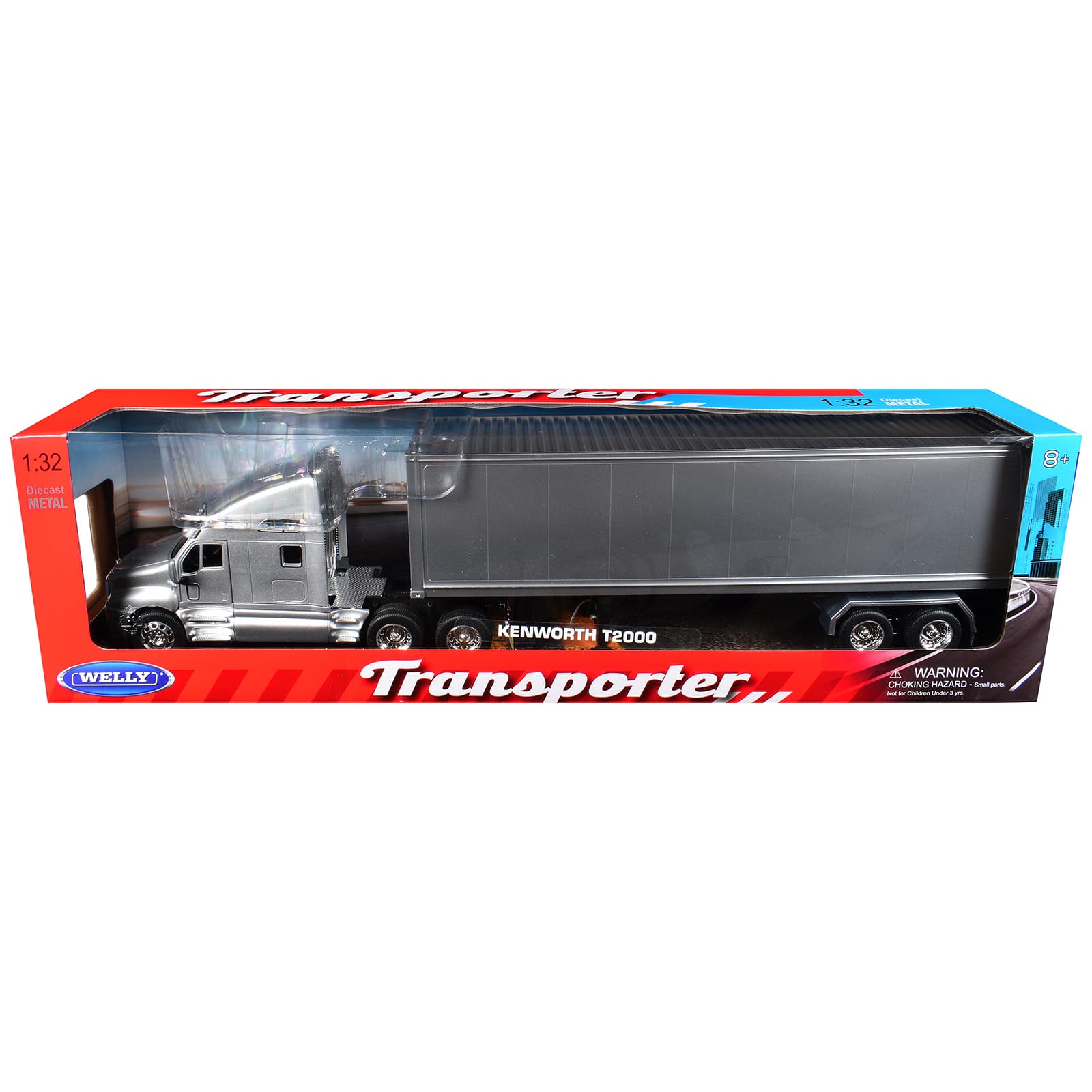 "Kenworth T2000 Truck Silver Metallic with Gray Container ""Transporter"" Series 1/32 Diecast Model by Welly" price history on PriceWatchPro