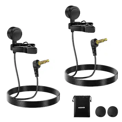 Front. Neewer - ø9.7mm Lav Mic 2-Pack, 3.5mm TRS, 1.5m Cable.