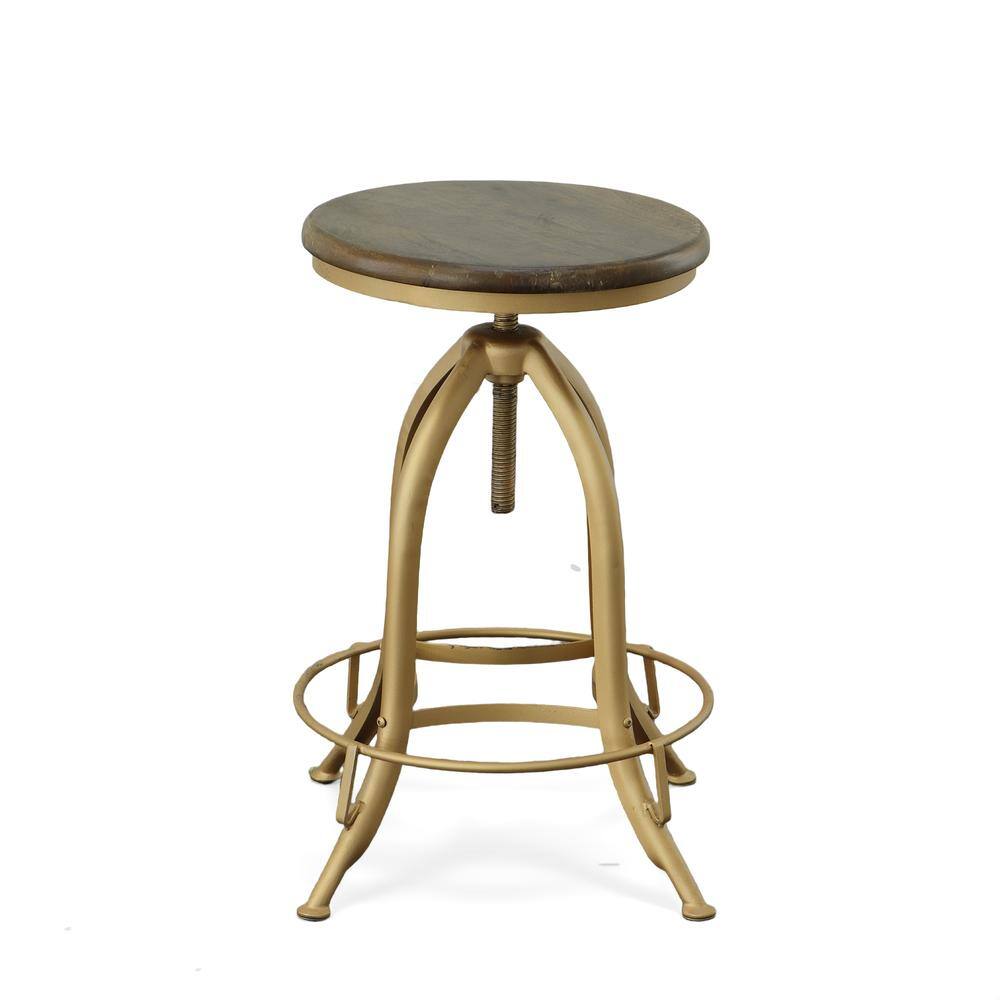 Front. Carolina Chair & Table - Ryder Adjustable Barstool - Elm Seat - Gold Base - Elm, Gold.