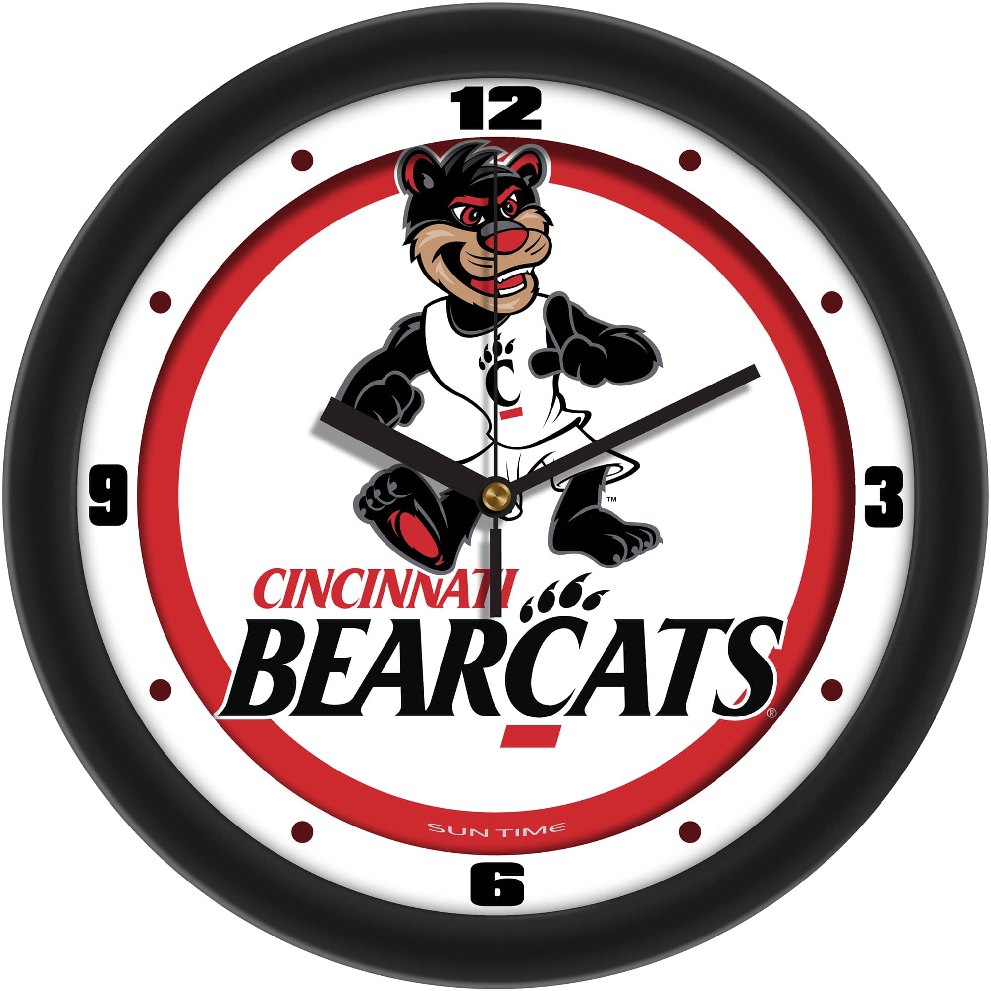 MpDirect - Cincinnati Bearcats 11.5'' Suntime Premium Glass Face Traditional Logo Wall Clock - Multicolor