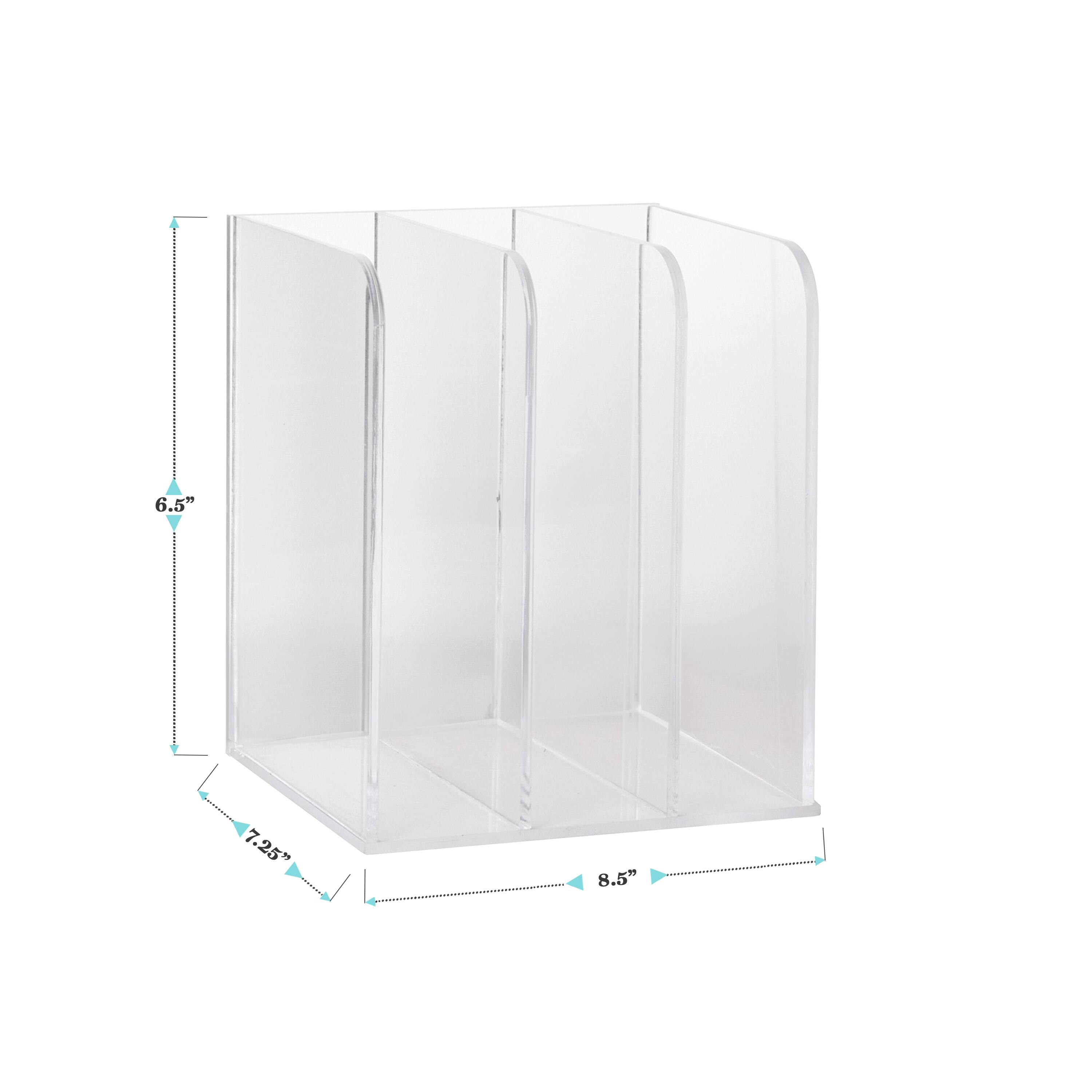 The text on the image reads "6.5" 7.25" 8.5". This indicates that the three clear plastic containers are 6.5 inches, 7.25 inches, and 8.5 inches in height, respectively.