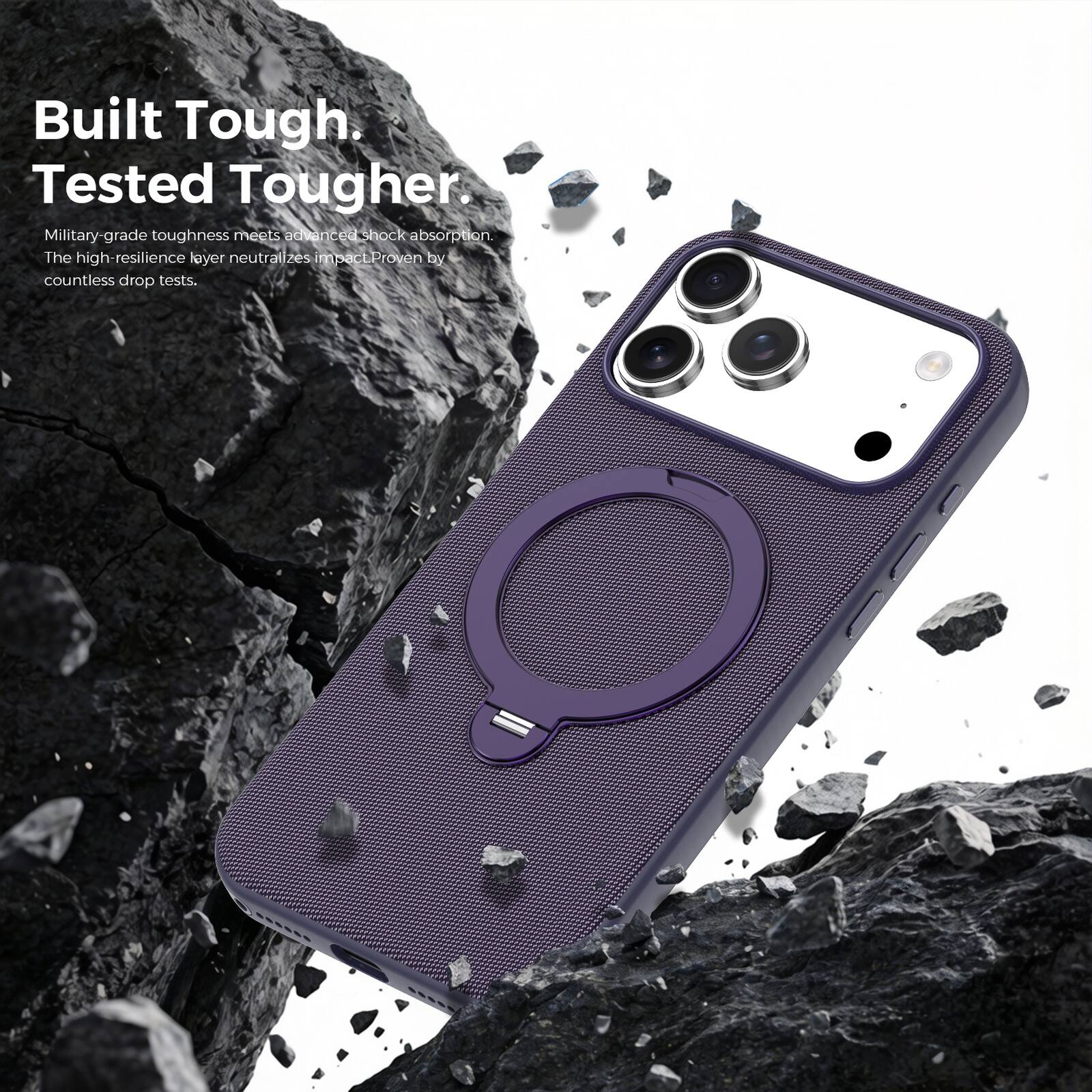 Built Tough.  
Tested Tougher.  

Military-grade toughness meets advanced shock absorption.  
The high-resilience layer neutralizes impact. Proven by countless drop tests.