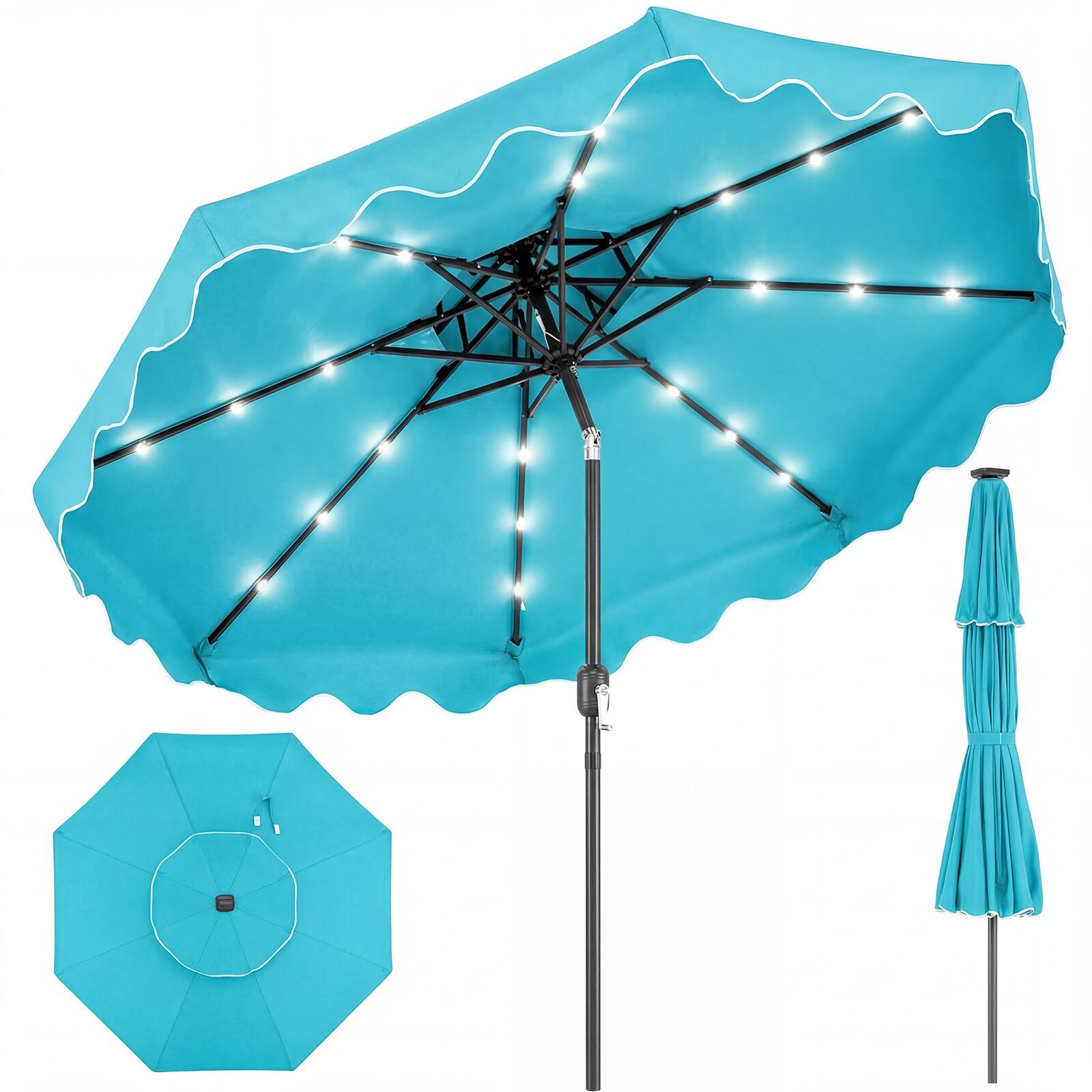 Gymax - 9 FT Solar LED Outdoor Umbrella Push-Button Tilt & Crank 24 LED Lights & 8 Ribs Turquoise - Green price history on PriceWatchPro