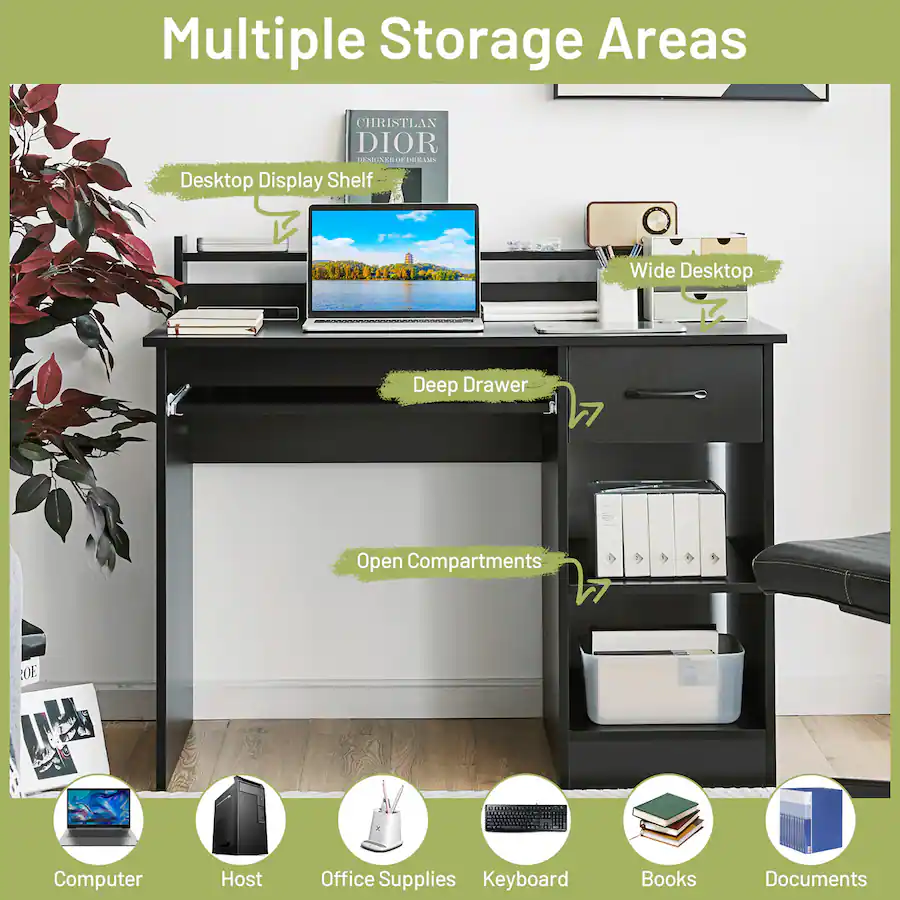 Computer System Table With Key Broad Rack Costway 22
