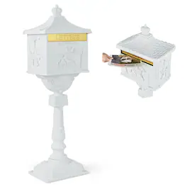 Costway - Retro Cast Aluminum Mailbox Lockable Security Postal Letter Box with Baffle Door - White